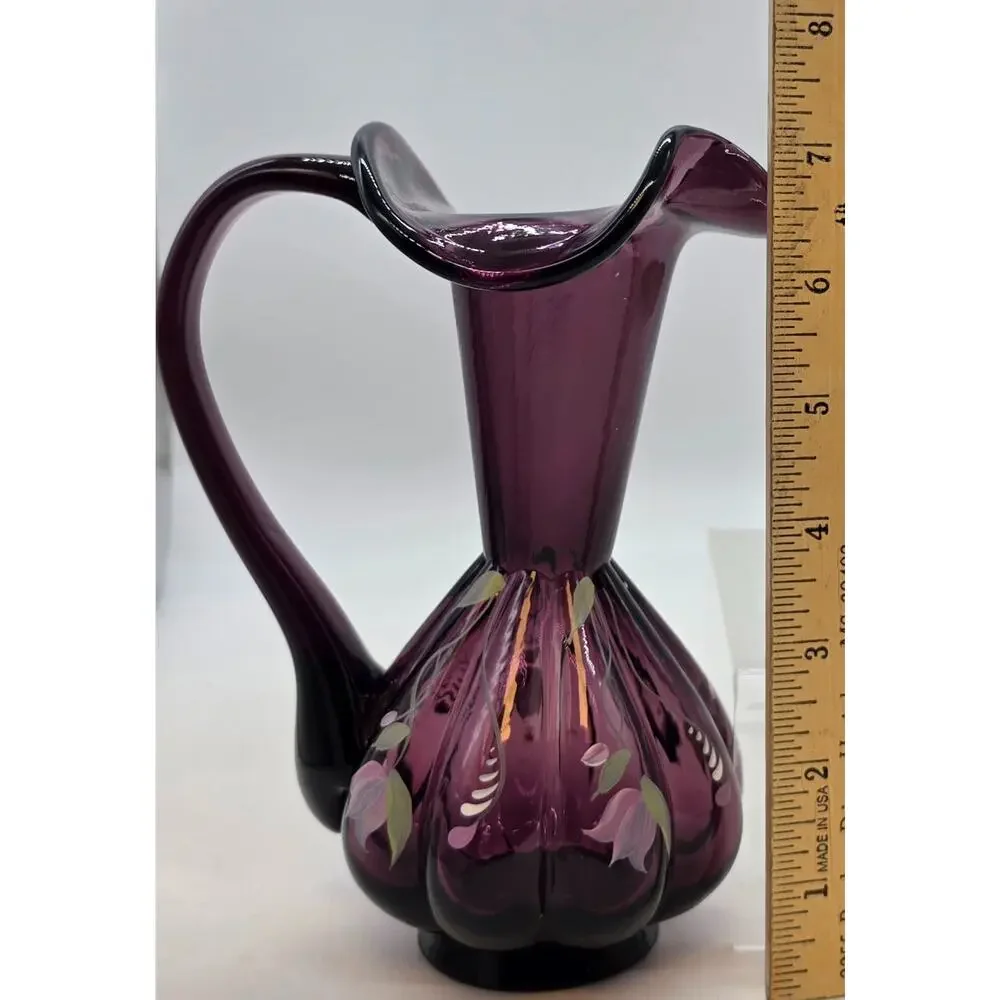 VINTAGE FENTON ROYAL PURPLE DECORATED EWER SIGNED 7